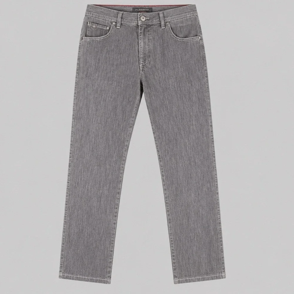 Alberto Stone Modern Fit Jeans Mens 34x34 Grey Brown Light Denim Straight Leg